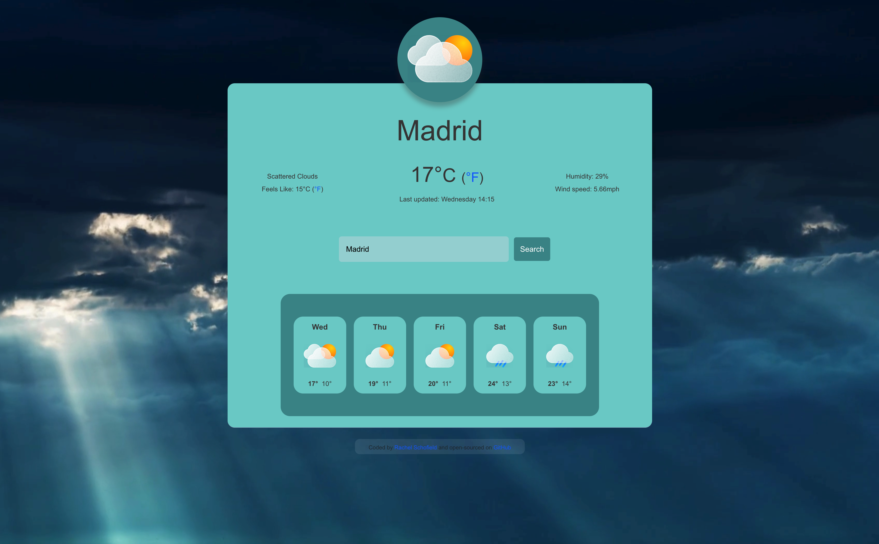 a react weather app screenshot