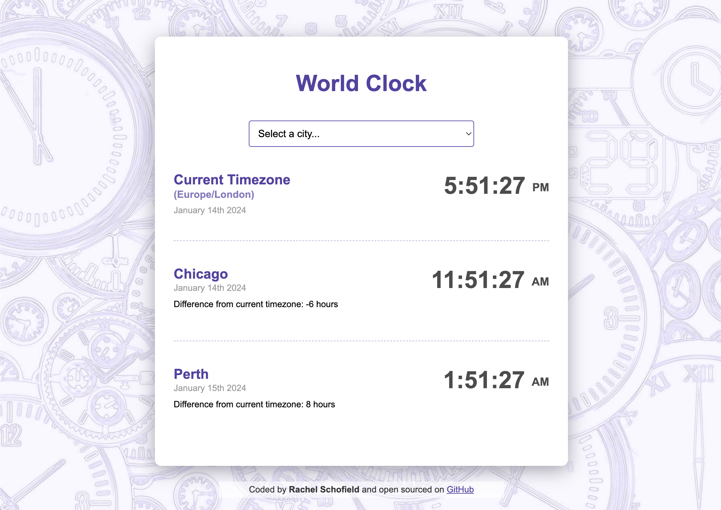 a world clock app screenshot